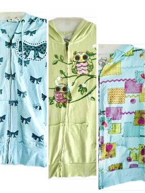 Bundle Lot 3 Girls Hoodie Top Size M L Zip Front Bows
Owls Patchwork 100%Cotton